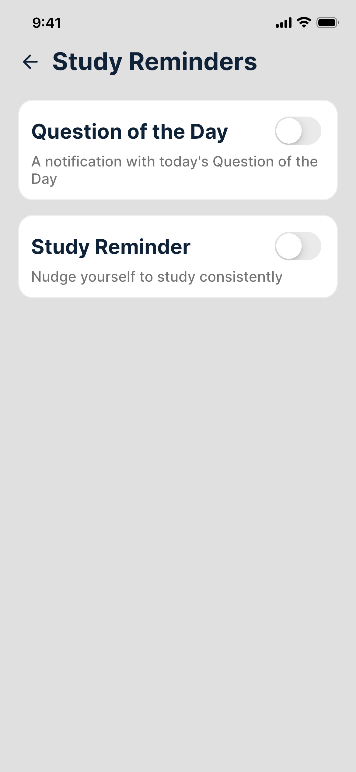 Plumbing notification settings for study reminders